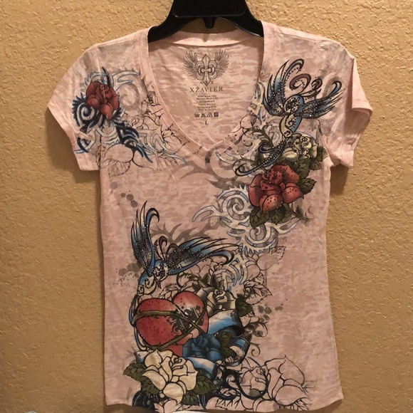 HTF RARE NWOT AXR XZAVIER Top. Lots of Rhinestones. Very detailed design. Bling - Picture 3 of 14